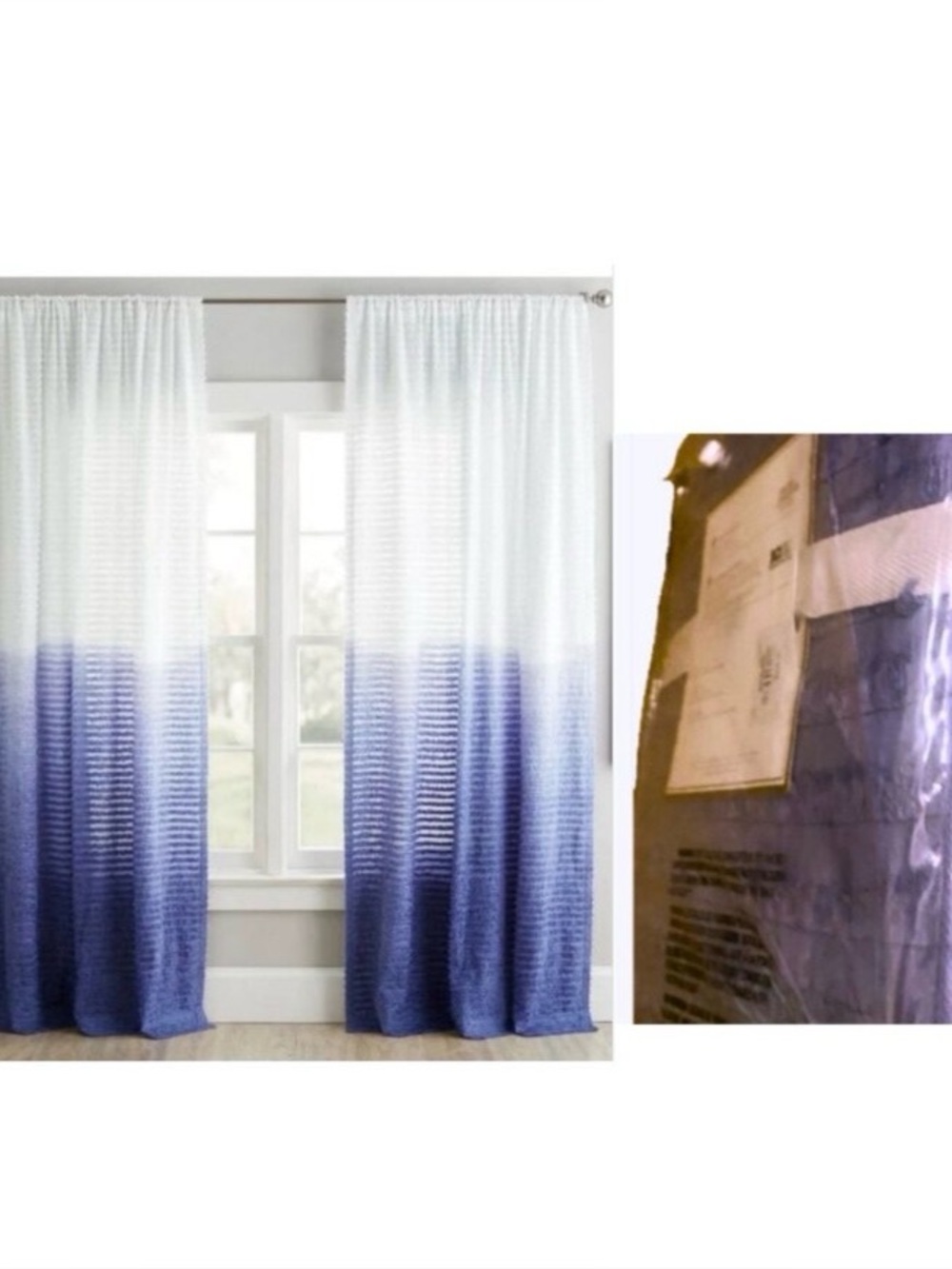Pottery Barn Teen Textural Ombre Curtain Set Blue White 52 in. x 84 in.